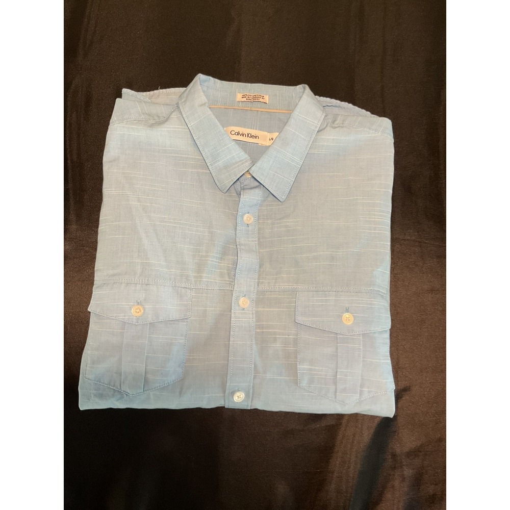 Calvin Klein Men's Cotton Large Short Sleeve Blue Dress Shirt